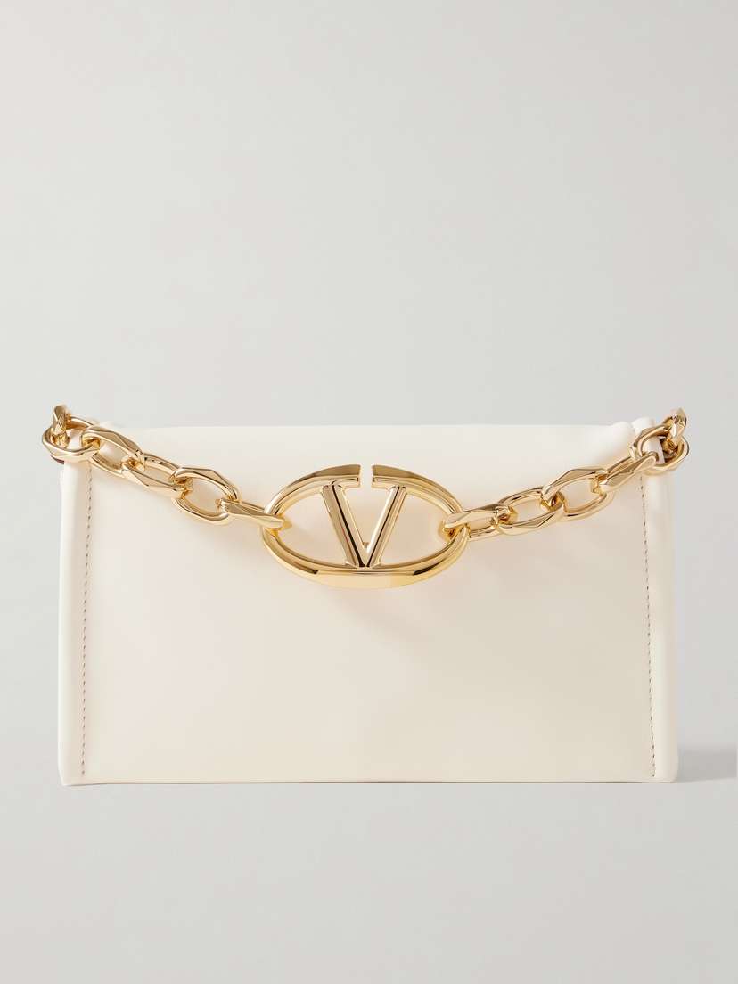 Valentino Garavani Vlogo Chain Embellished Leather Clutch