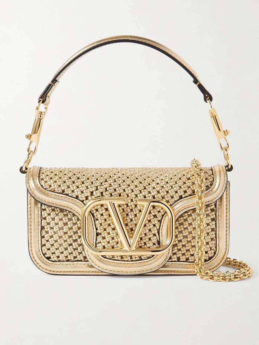 Valentino Garavani Locò Small Woven Metallic Leather Shoulder Bag
