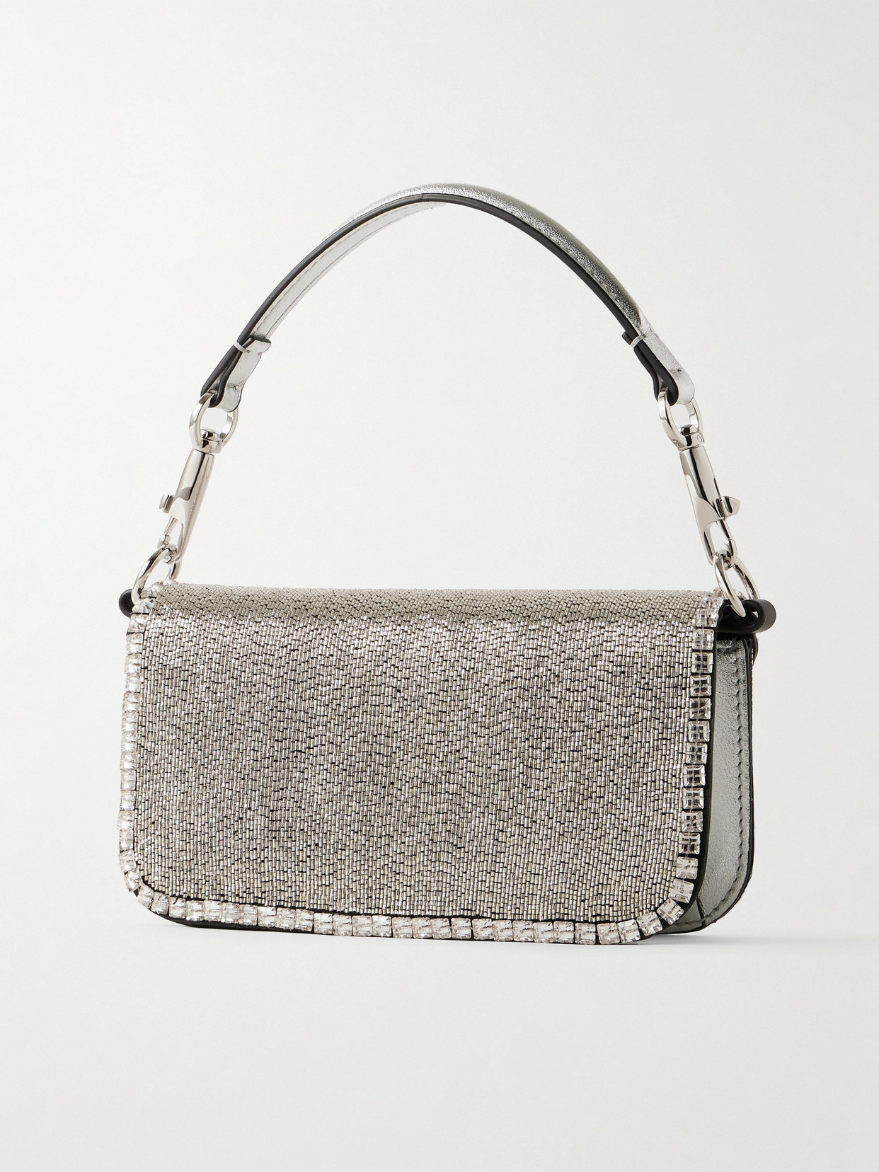 Valentino Locò Vlogo Small Embellished Leather Shoulder Bag In Silver