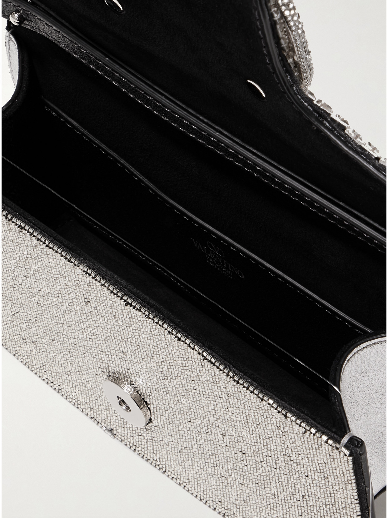 Valentino Locò Vlogo Small Embellished Leather Shoulder Bag In Silver