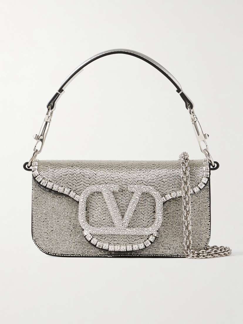 Valentino Garavani Locò Vlogo Small Embellished Leather Shoulder Bag