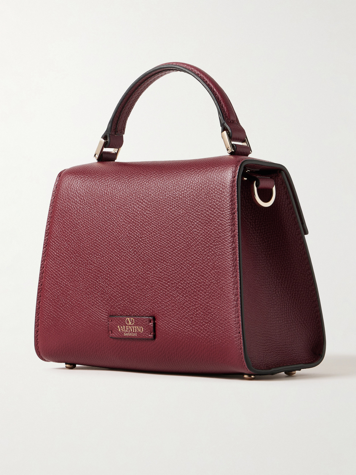Valentino Vsling Mini Crystal-embellished Textured-leather Shoulder Bag In Burgundy