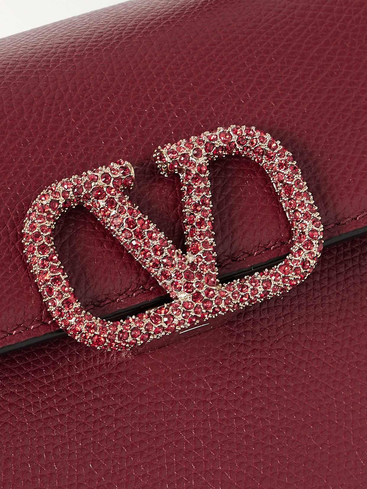 Valentino Vsling Mini Crystal-embellished Textured-leather Shoulder Bag In Burgundy