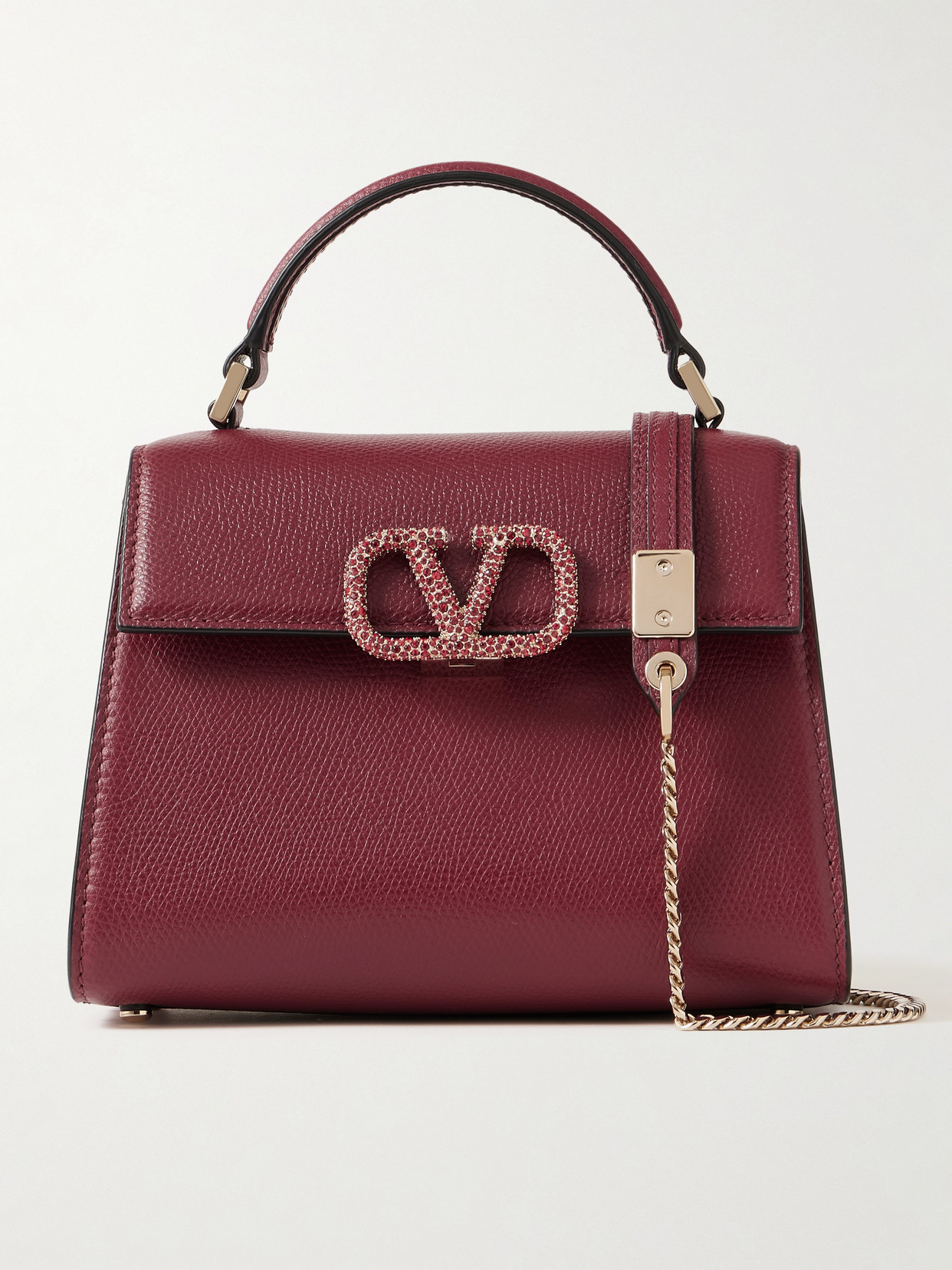 Valentino Garavani Vsling Mini Crystal-embellished Textured-leather Shoulder Bag In Burgundy