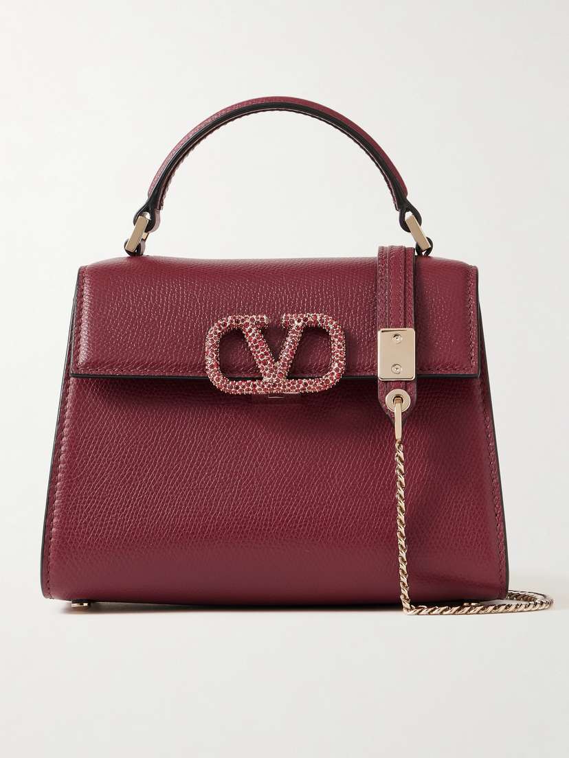 Valentino Garavani Vsling Mini Crystal-embellished Textured-leather Shoulder Bag