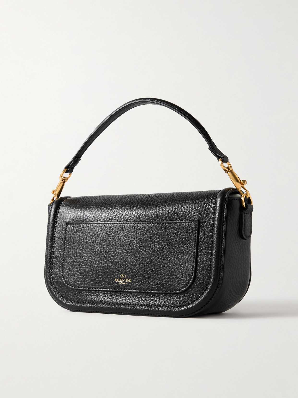 Valentino Vlogo Embellished Textured-leather Shoulder Bag In Black