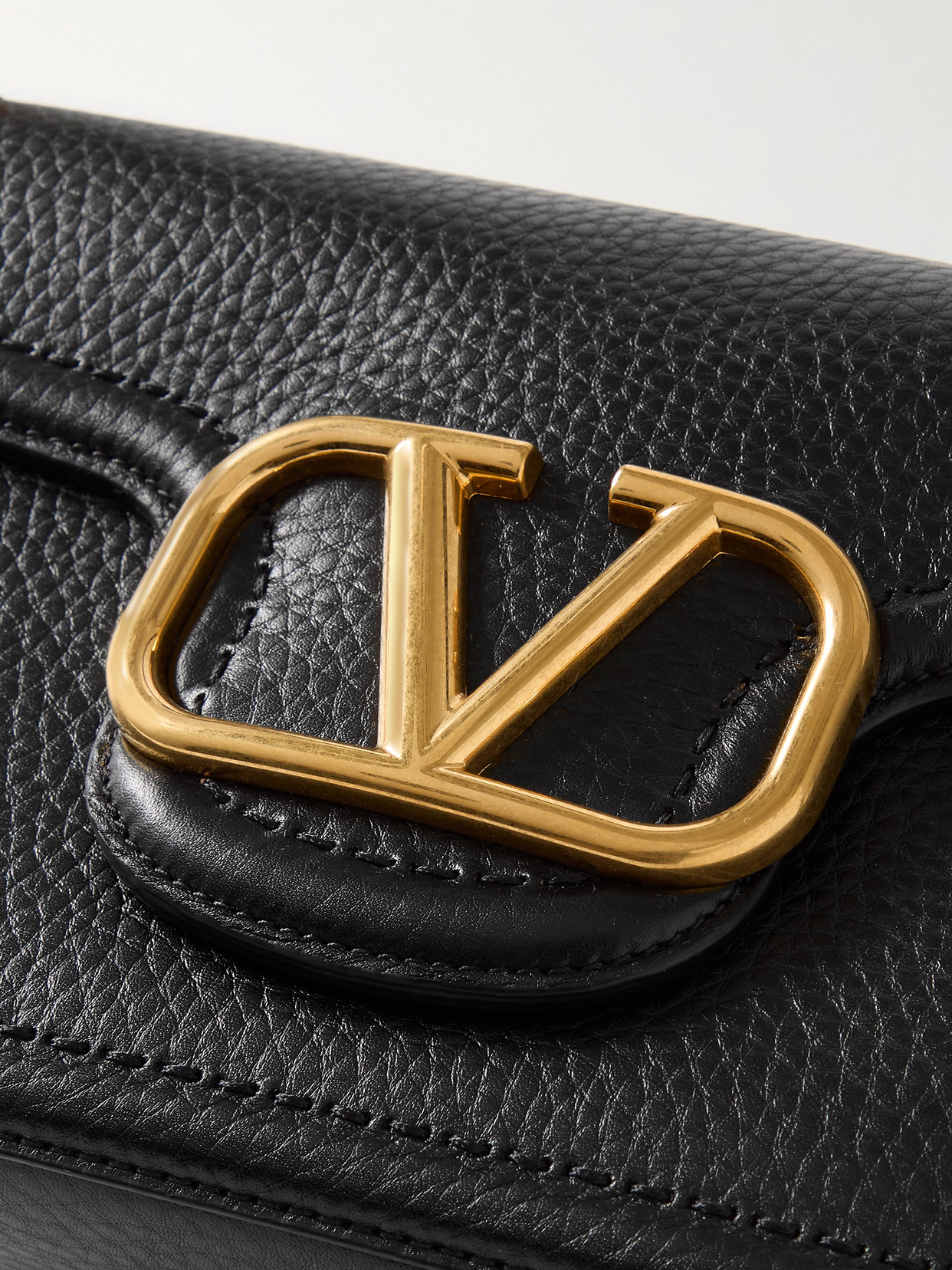 Valentino Vlogo Embellished Textured-leather Shoulder Bag In Black