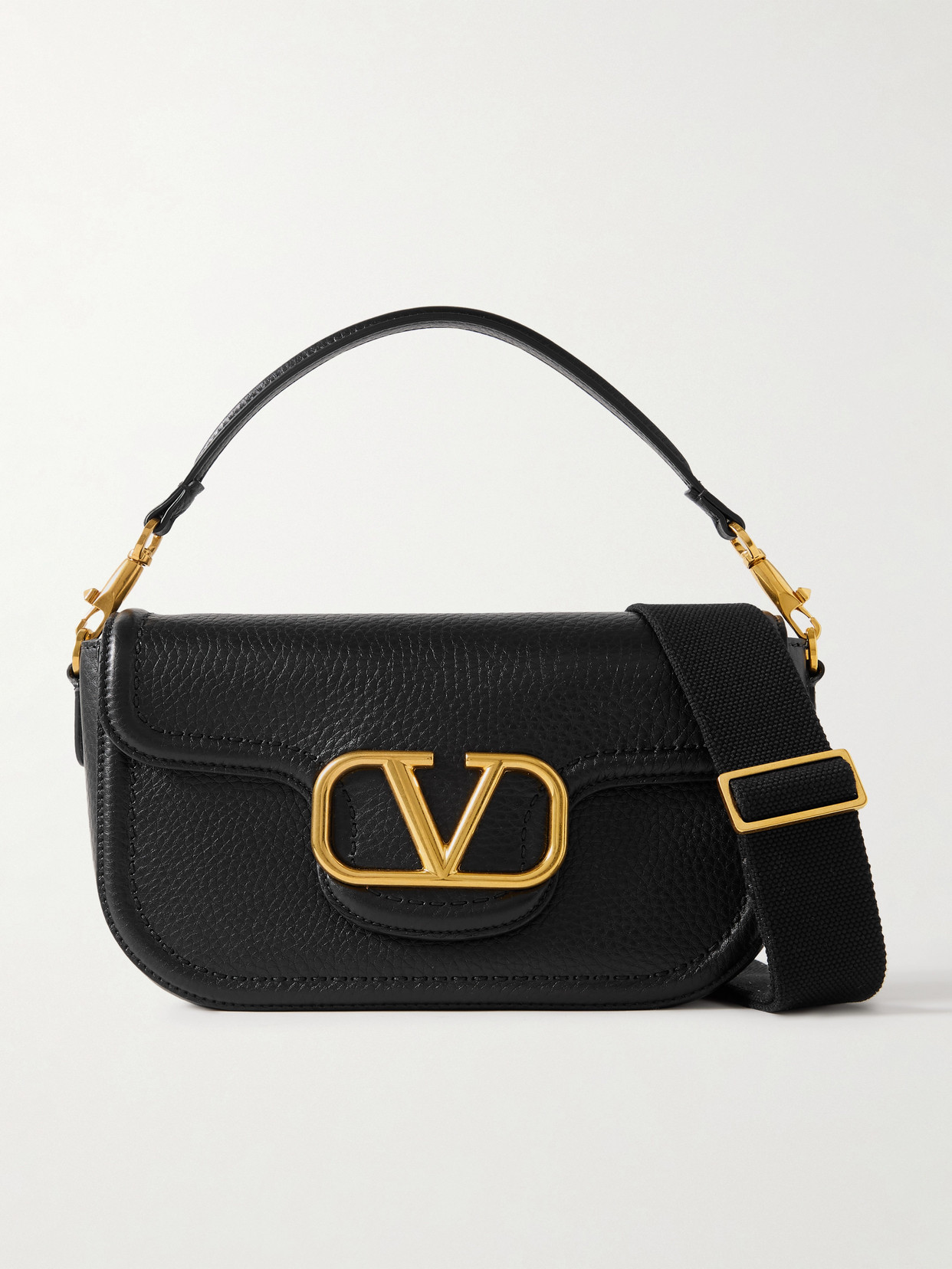Valentino Garavani Vlogo Embellished Textured-leather Shoulder Bag In Black