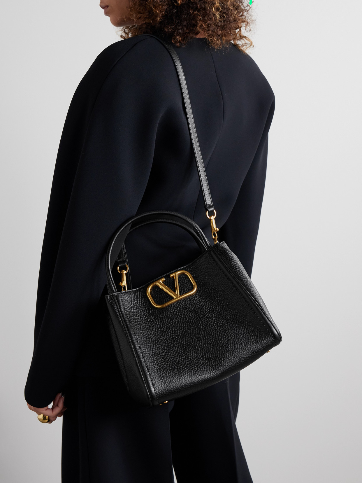 Valentino All Time Medium Textured-leather Shoulder Bag In Black