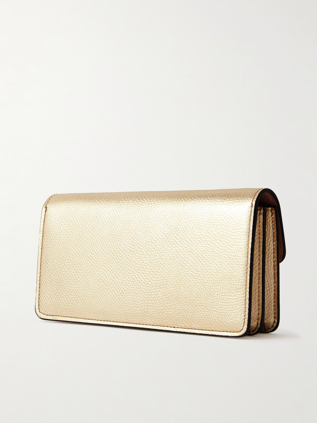 Valentino Vlogo Signature Metallic Leather Wallet On Chain In Gold