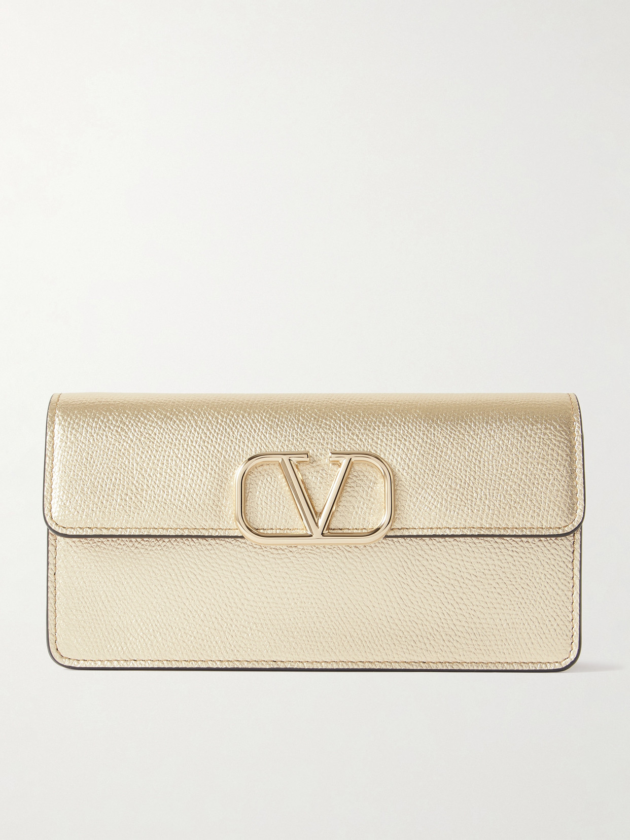Valentino Garavani Vlogo Metallic Textured-leather Wallet In Neutral