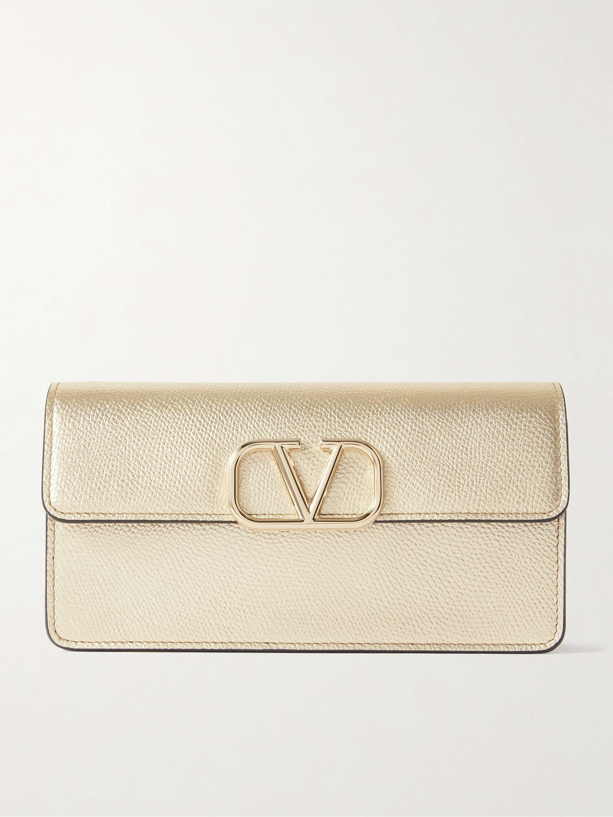 VALENTINO GARAVANI VLOGO Portemonnaie aus strukturiertem Metallic Leder NET A PORTER