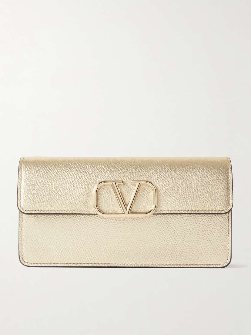 Valentino Garavani Vlogo Metallic Textured-leather Wallet