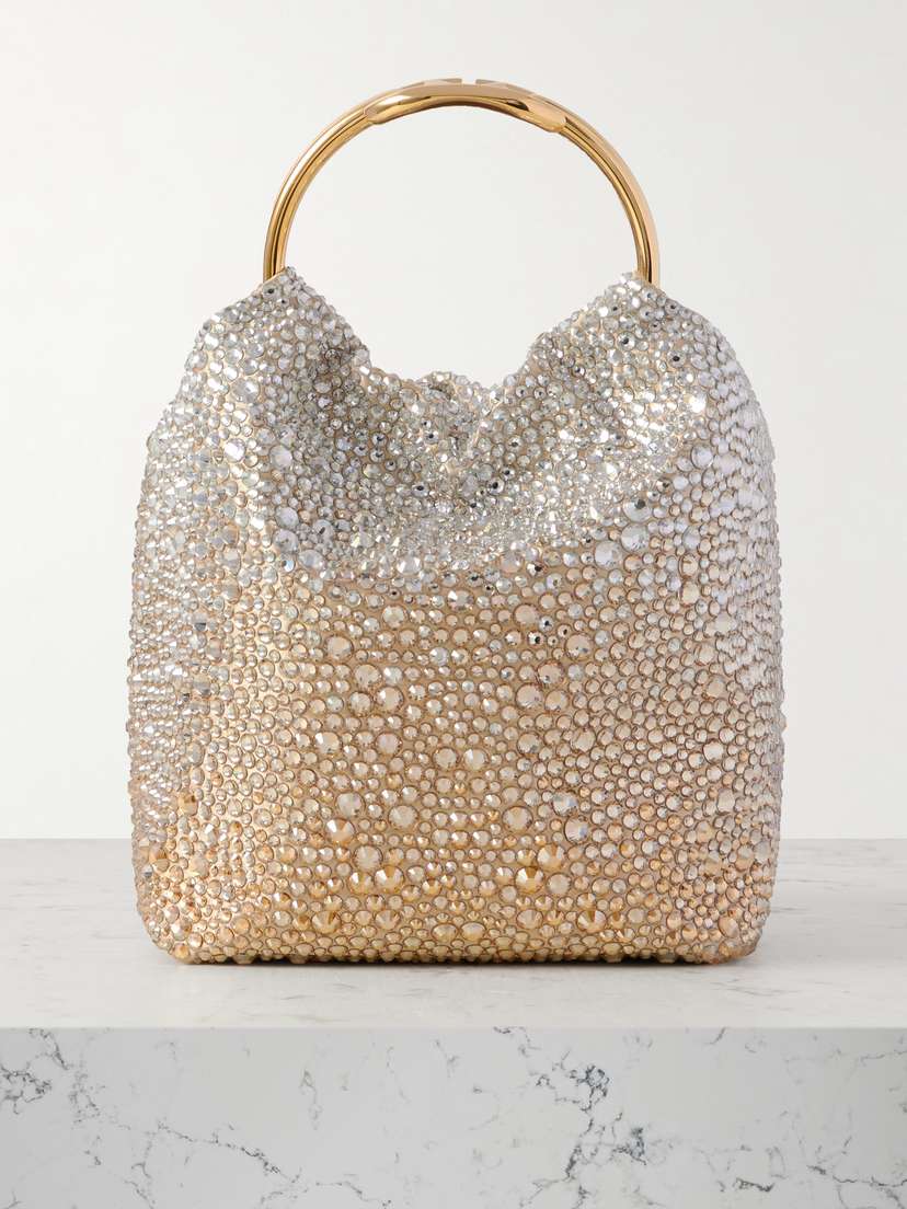 Valentino Garavani Carry Secrets Medium Crystal-embellished Metallic Satin Tote