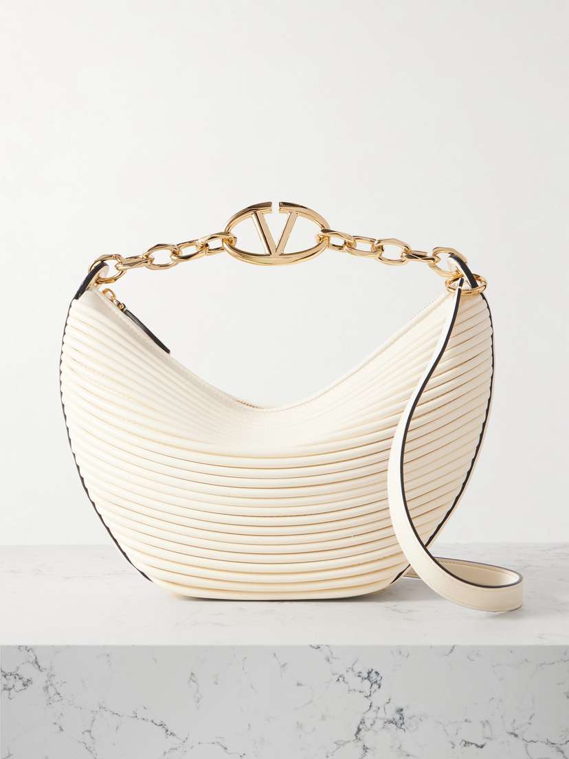 Valentino Garavani Vlogo Moon Small Pleated Leather Shoulder Bag
