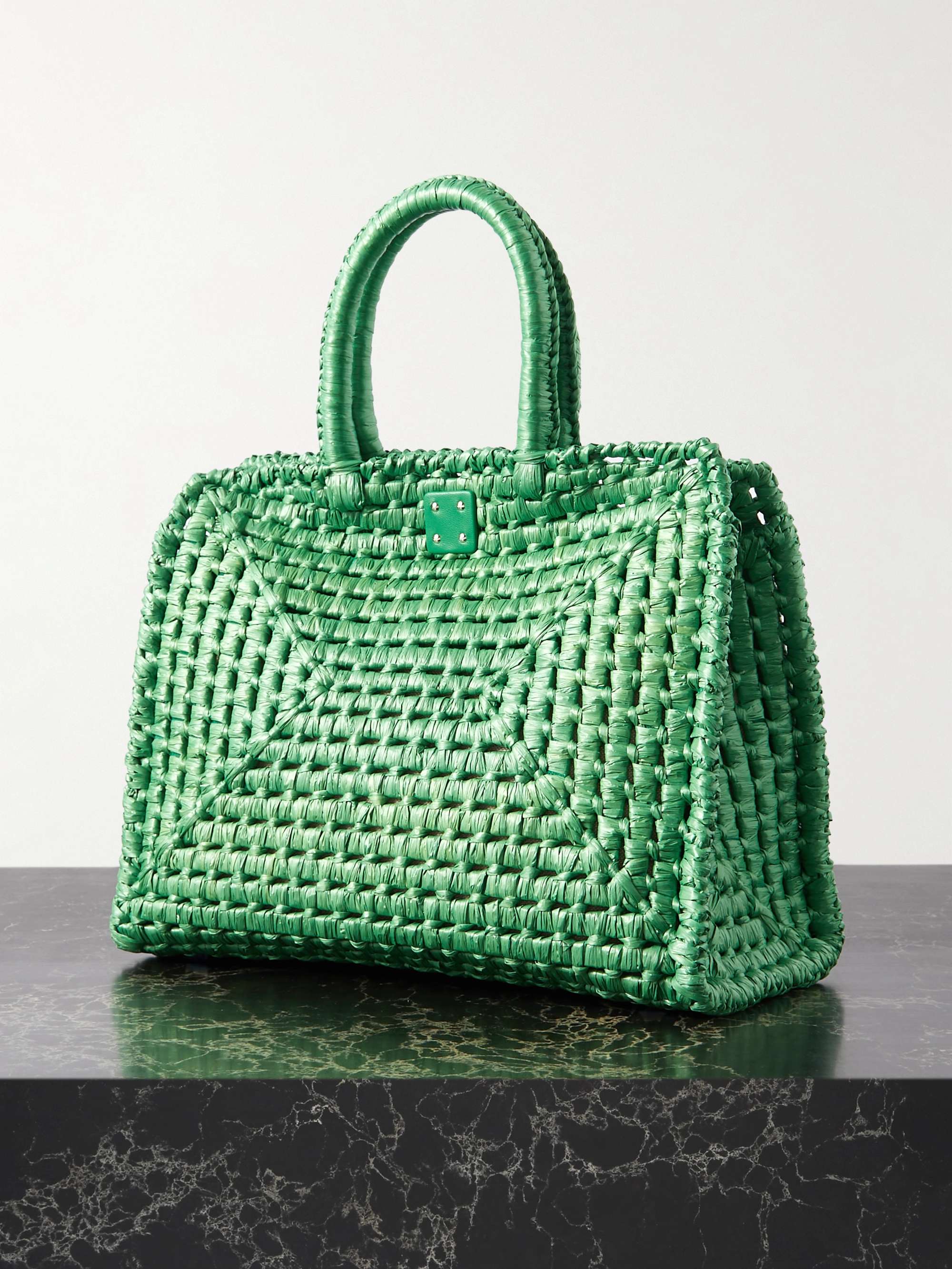 FERRAGAMO The Studio Basket leather-trimmed woven raffia tote