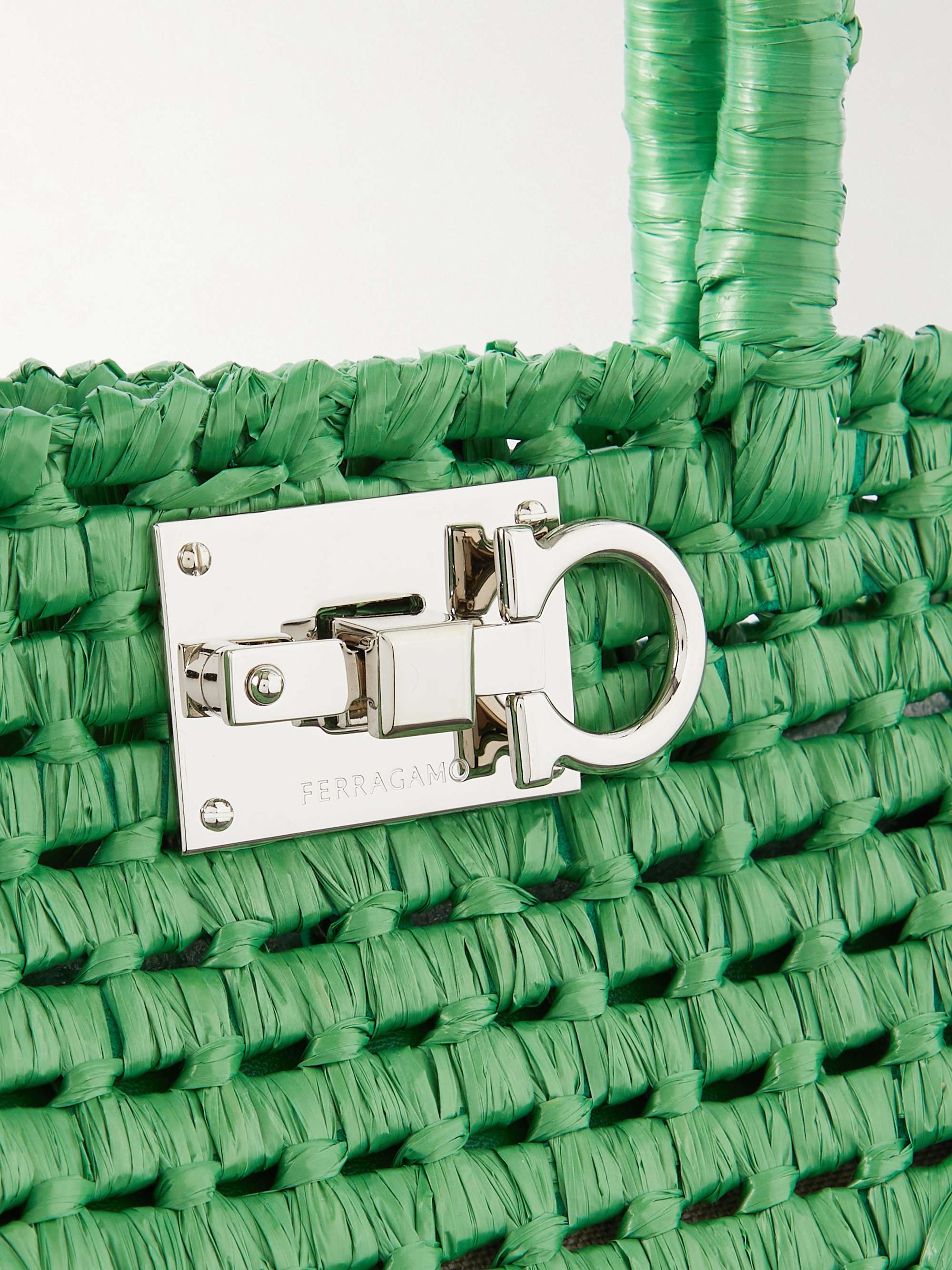 FERRAGAMO The Studio Basket leather-trimmed woven raffia tote