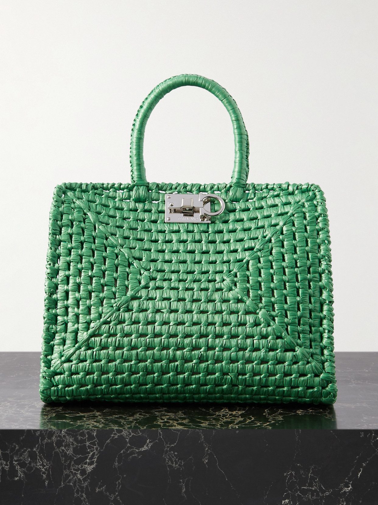 Ferragamo Studio Raffia Tote Bag In Green