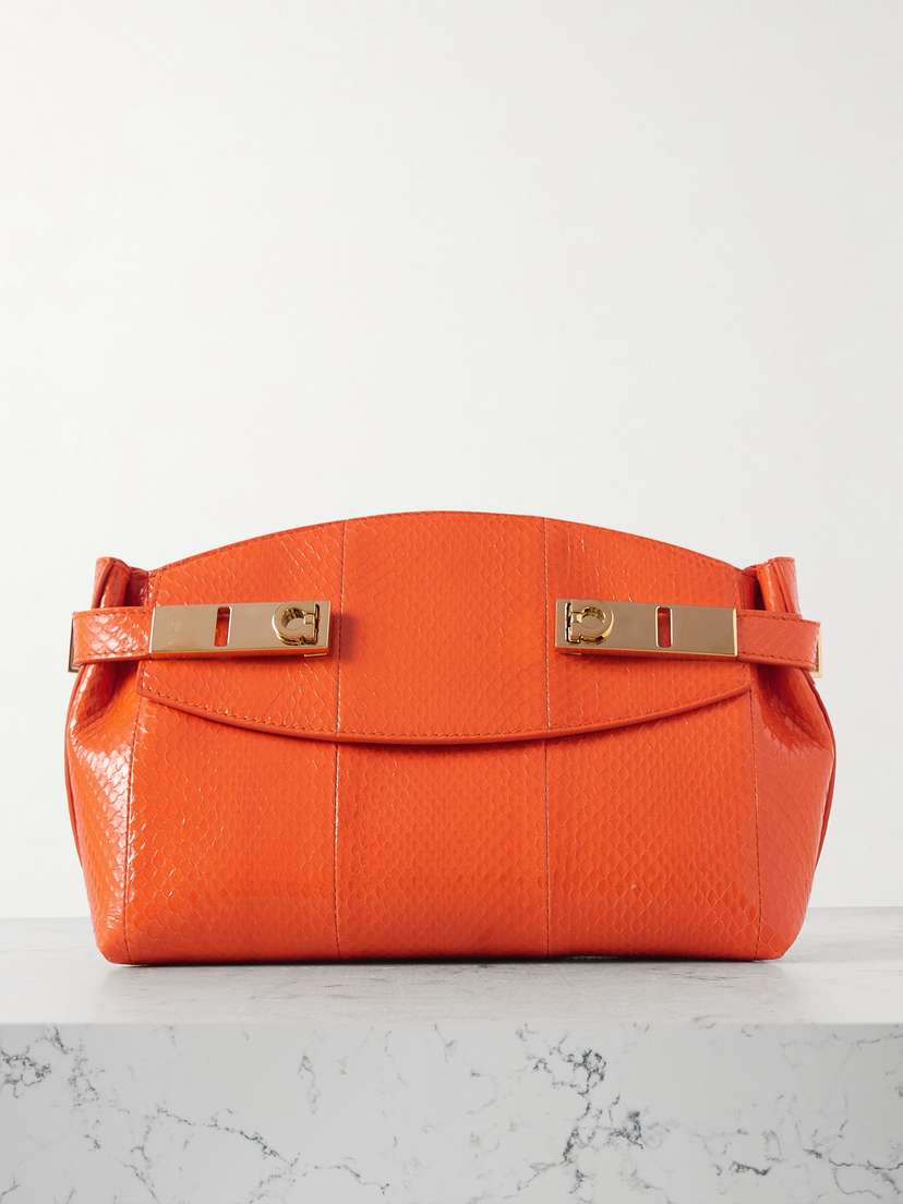 Ferragamo Hug Patent Textured-leather Shoulder Bag