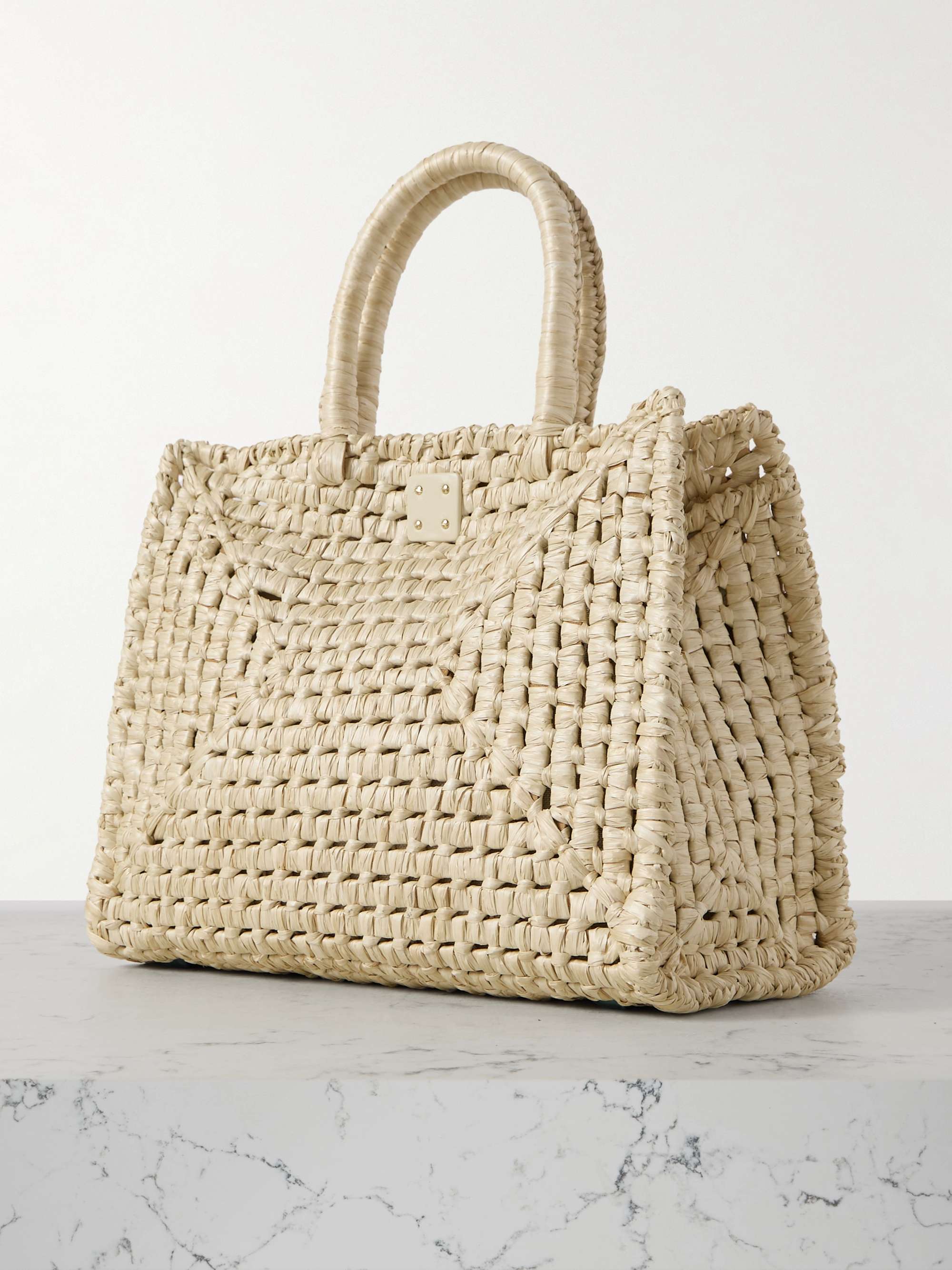 FERRAGAMO The Studio Basket leather-trimmed woven raffia tote