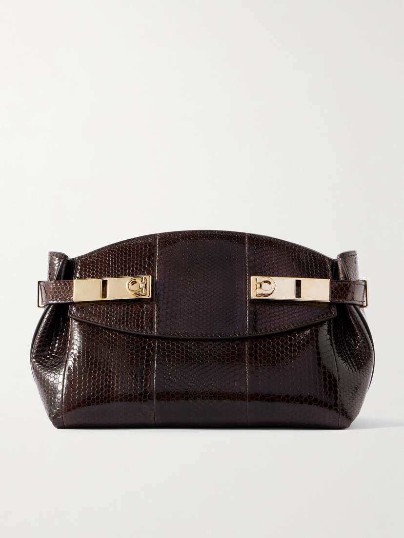 Ferragamo Hug Small Snake-effect Patent-leather Shoulder Bag