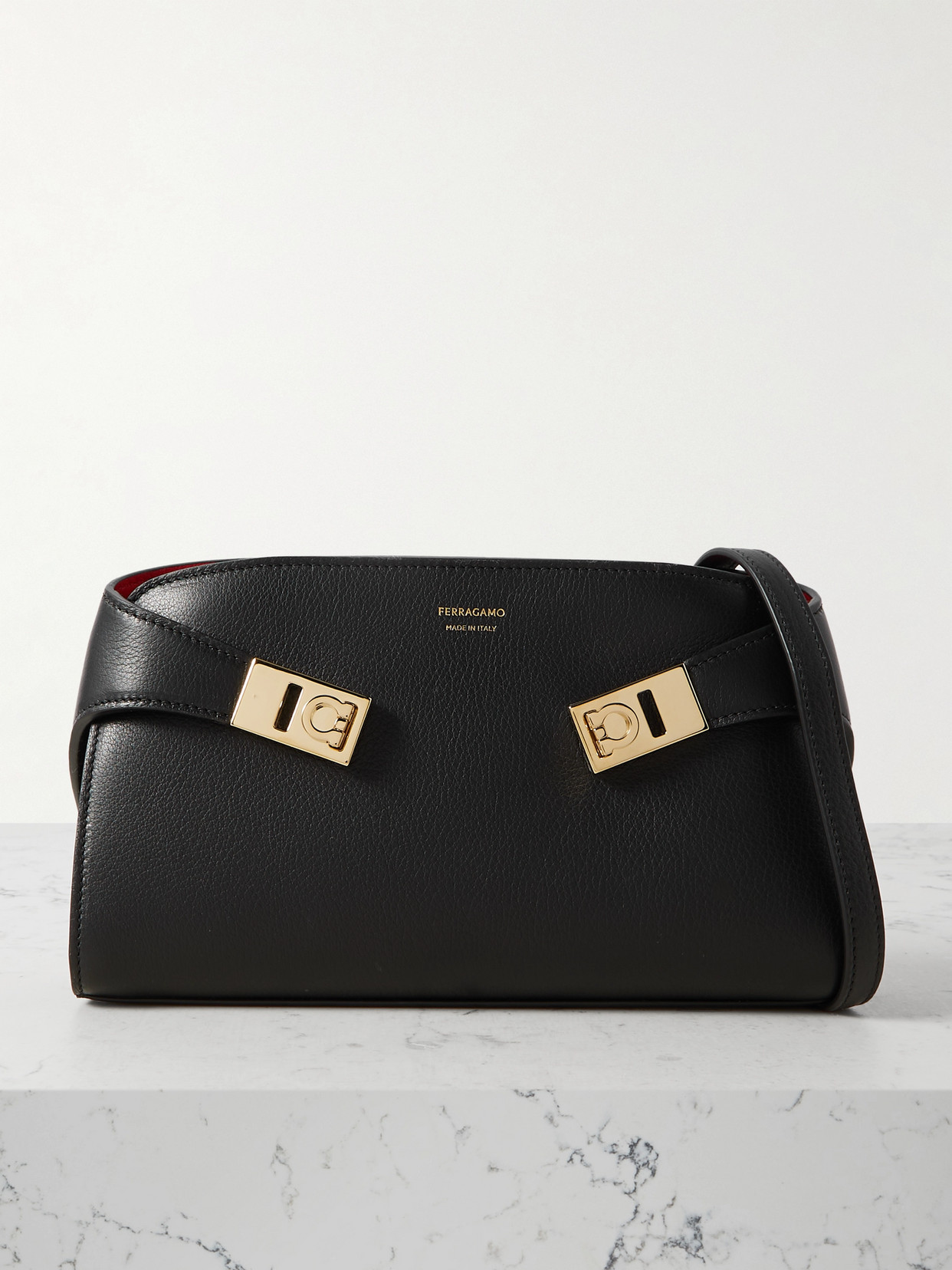 Ferragamo - Hug Embellished Textured-leather Shoulder Bag - Black