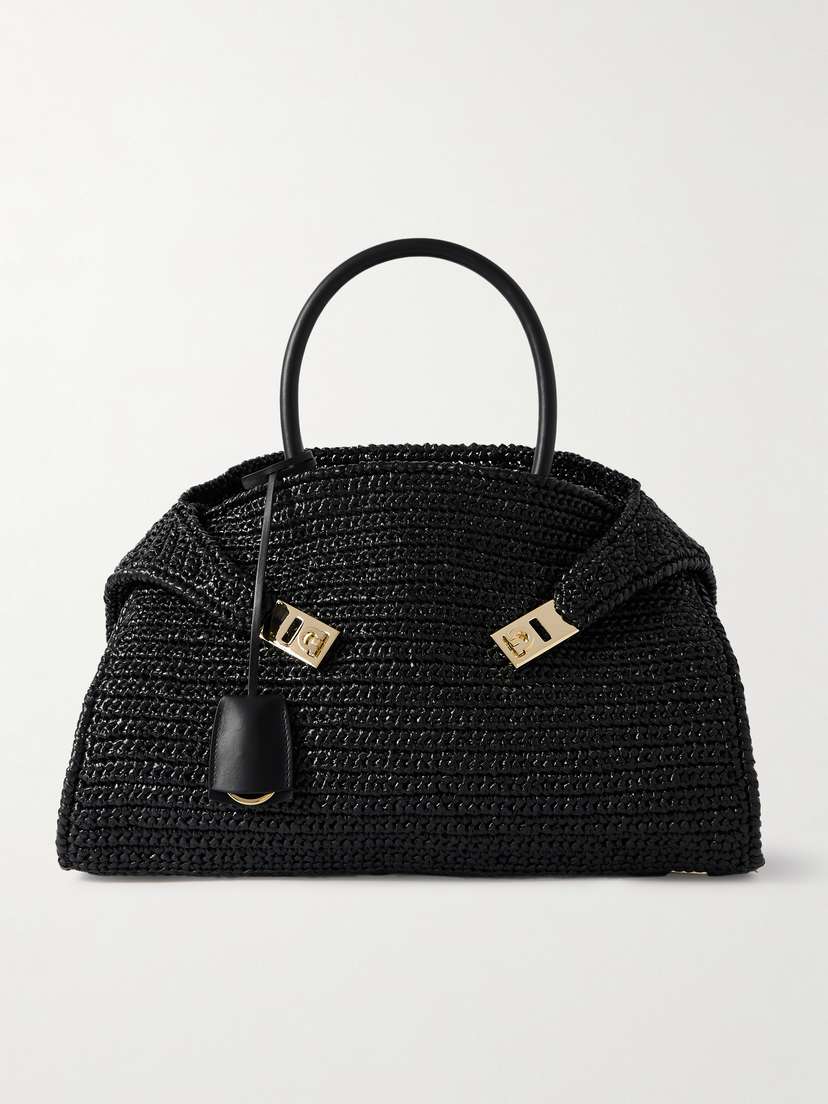 Ferragamo Hug Medium Leather-trimmed Raffia Tote