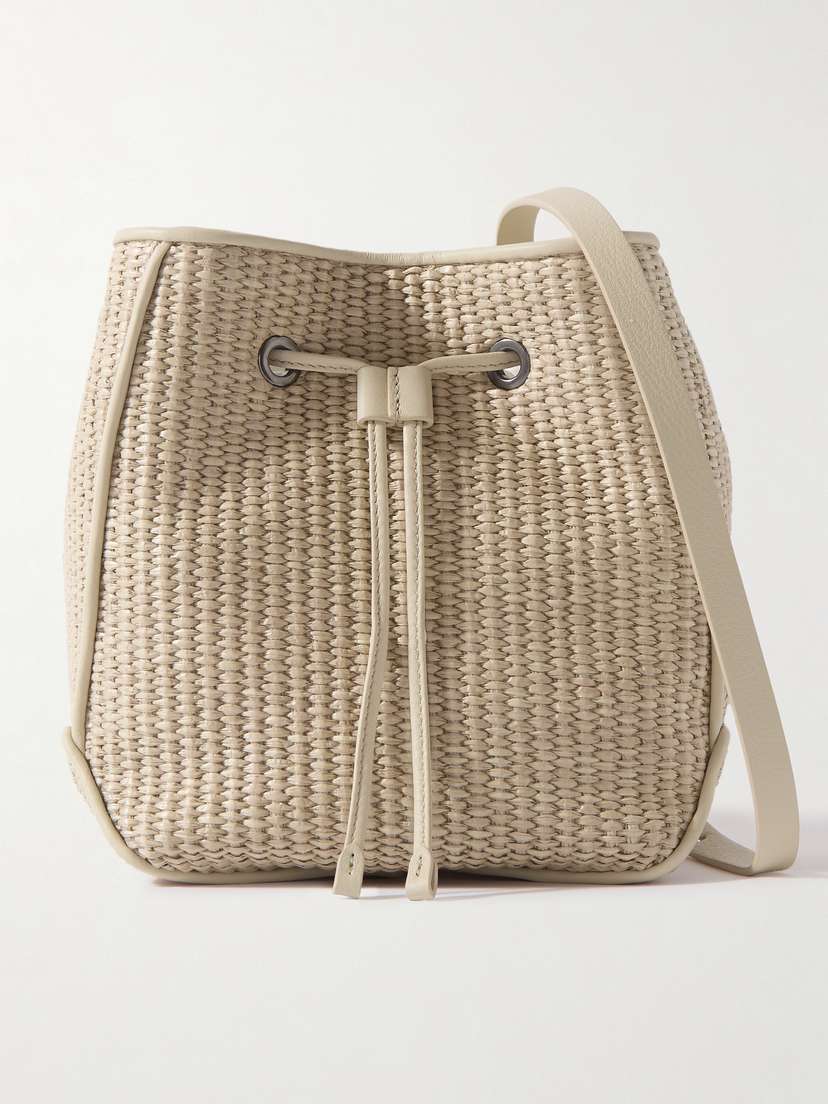 Brunello Cucinelli Embellished Leather-trimmed Raffia Bucket Bag