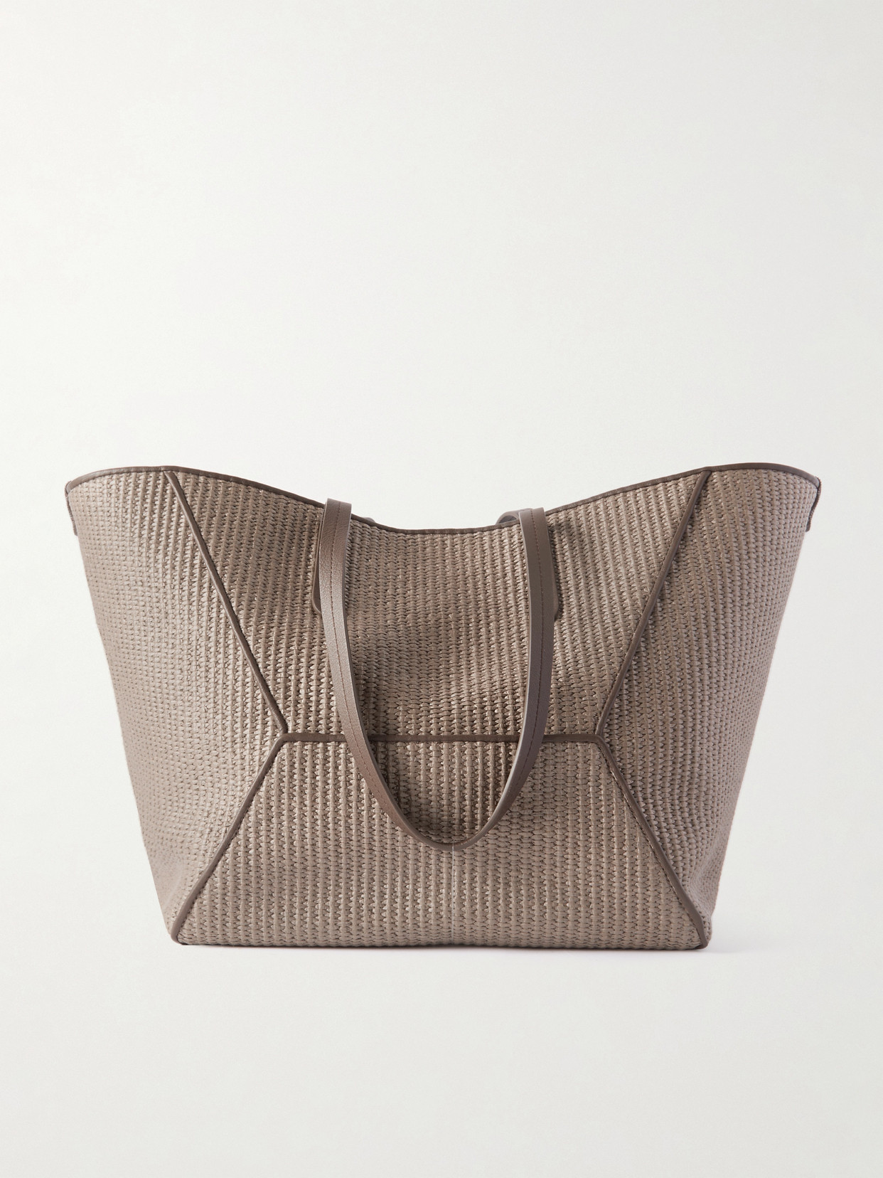 Brunello Cucinelli Leather-trimmed Bead-embellished Raffia Tote In Brown