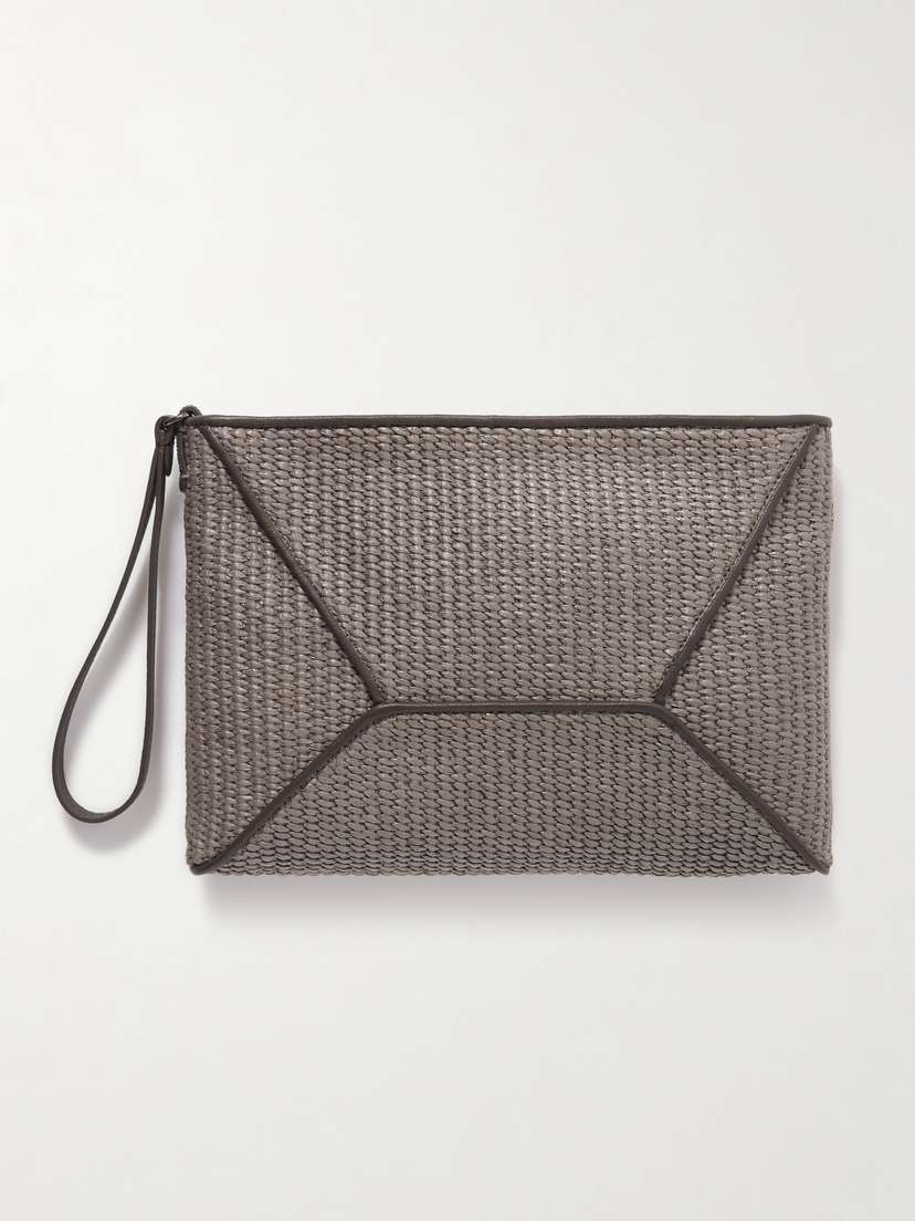 Brunello Cucinelli Leather-trimmed Raffia Clutch
