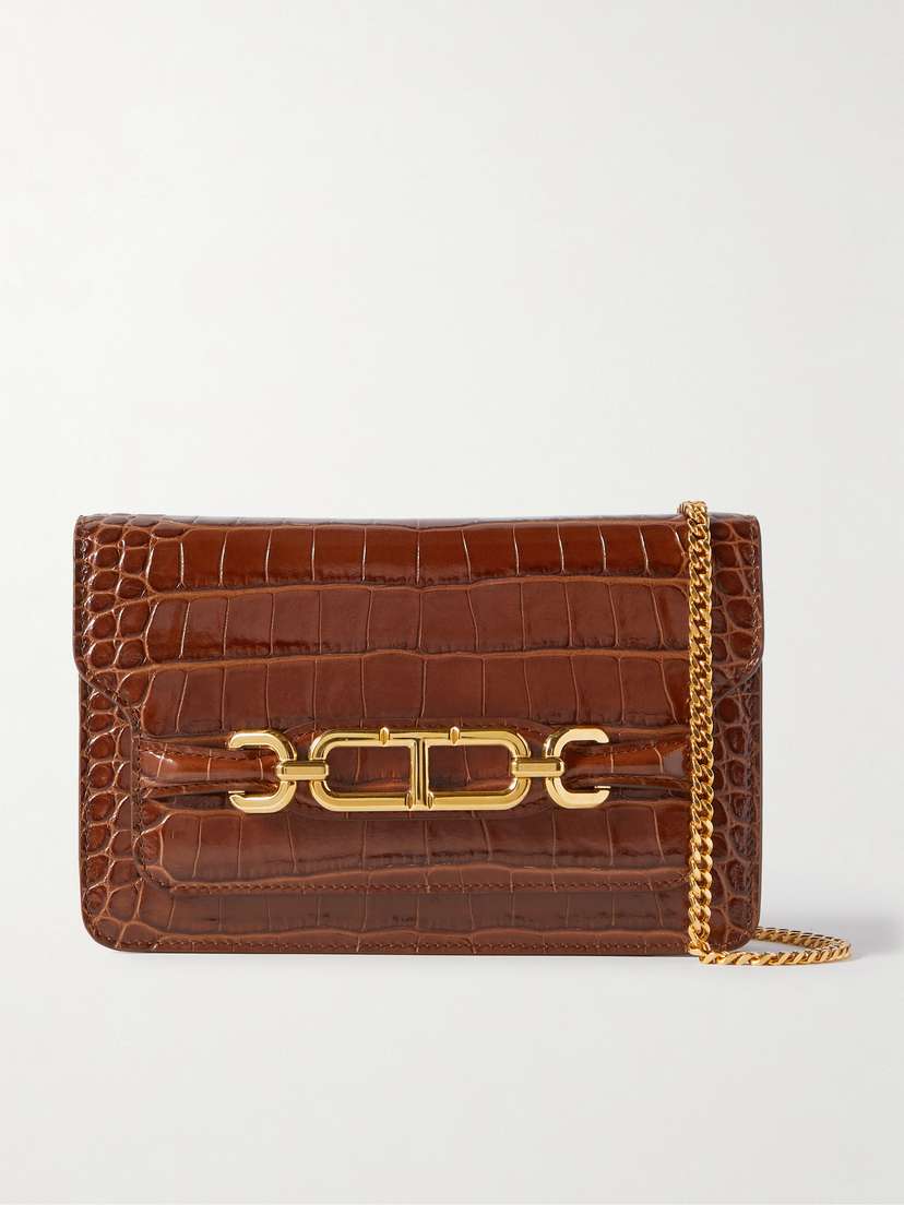 Tom Ford Small Glossed Croc-effect Leather Shoulder Bag