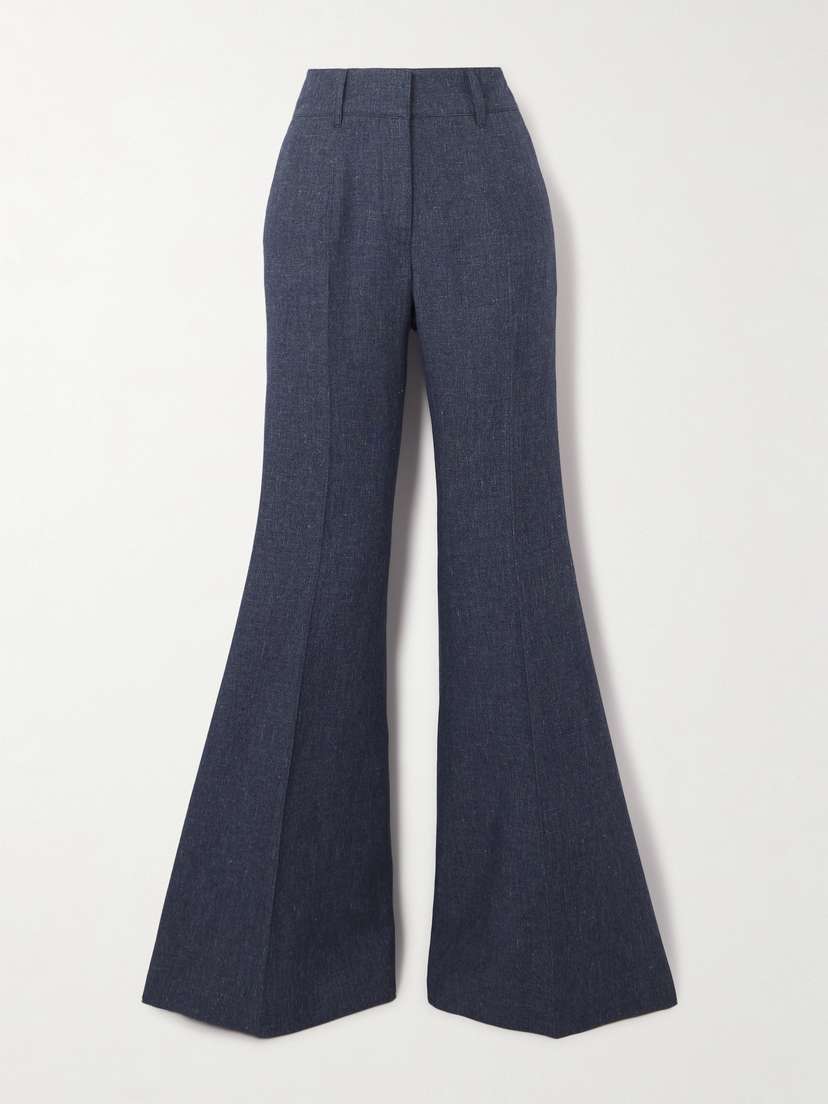 Gabriela Hearst Rhein Pleated Linen, Wool, Silk And Cashmere-blend Flared Pants