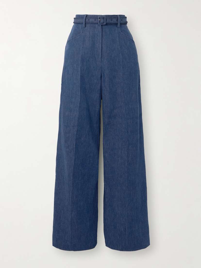 Gabriela Hearst Norman Belted Cotton And Linen-blend Wide-leg Pants