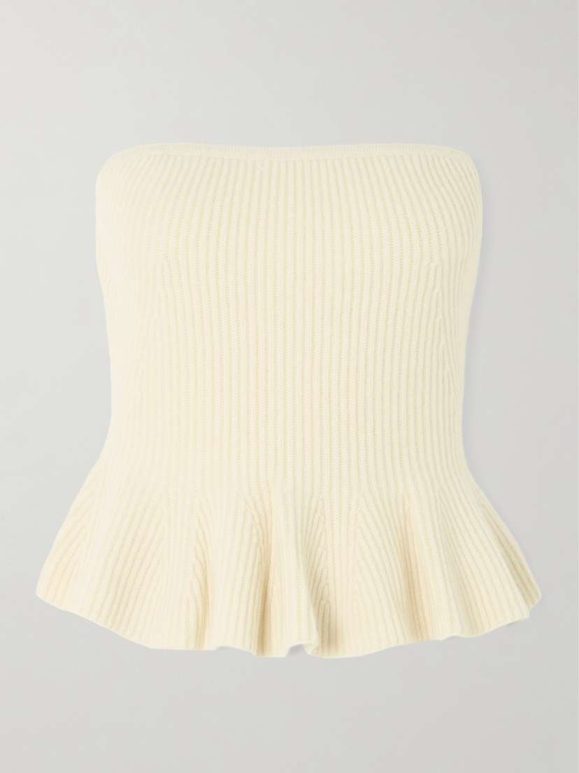 Gabriela Hearst Hoffman Strapless Ribbed Wool And Cashmere-blend Peplum Top