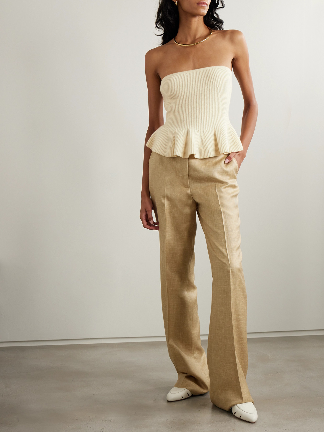 Hoffman Strapless Ribbed Wool And Cashmere-Blend Peplum Top