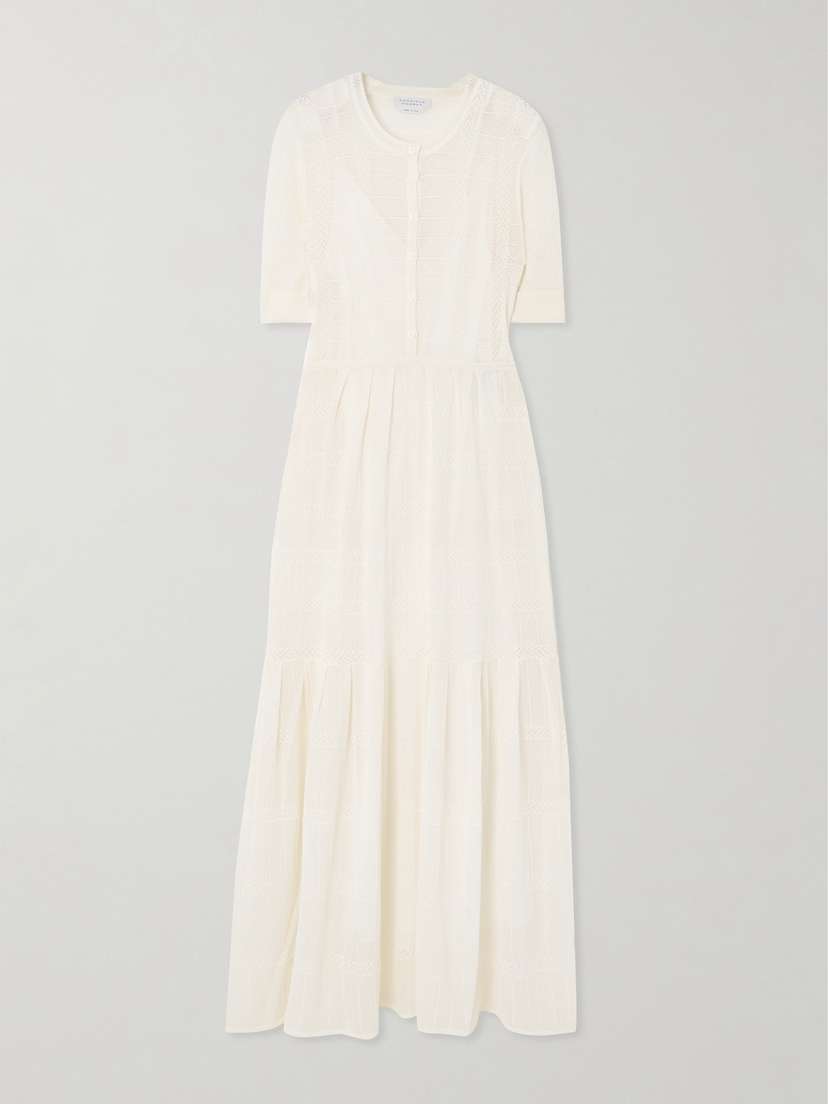 Gabriela Hearst Iris Tiered Open-knit Silk And Cotton-blend Maxi Dress