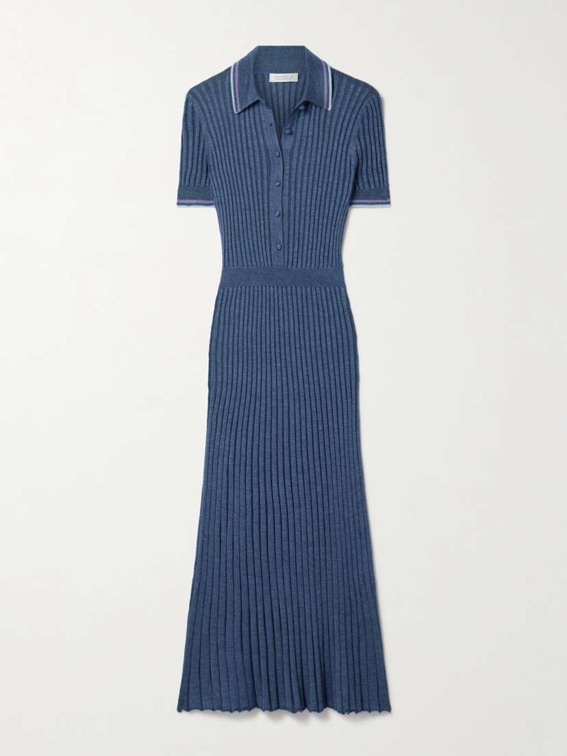 Gabriela Hearst Eyot Striped Ribbed Silk And Cashmere-blend Midi Dress