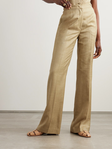 Gabriela Hearst Vesta pleated wool, silk and linen-blend straight-leg pants