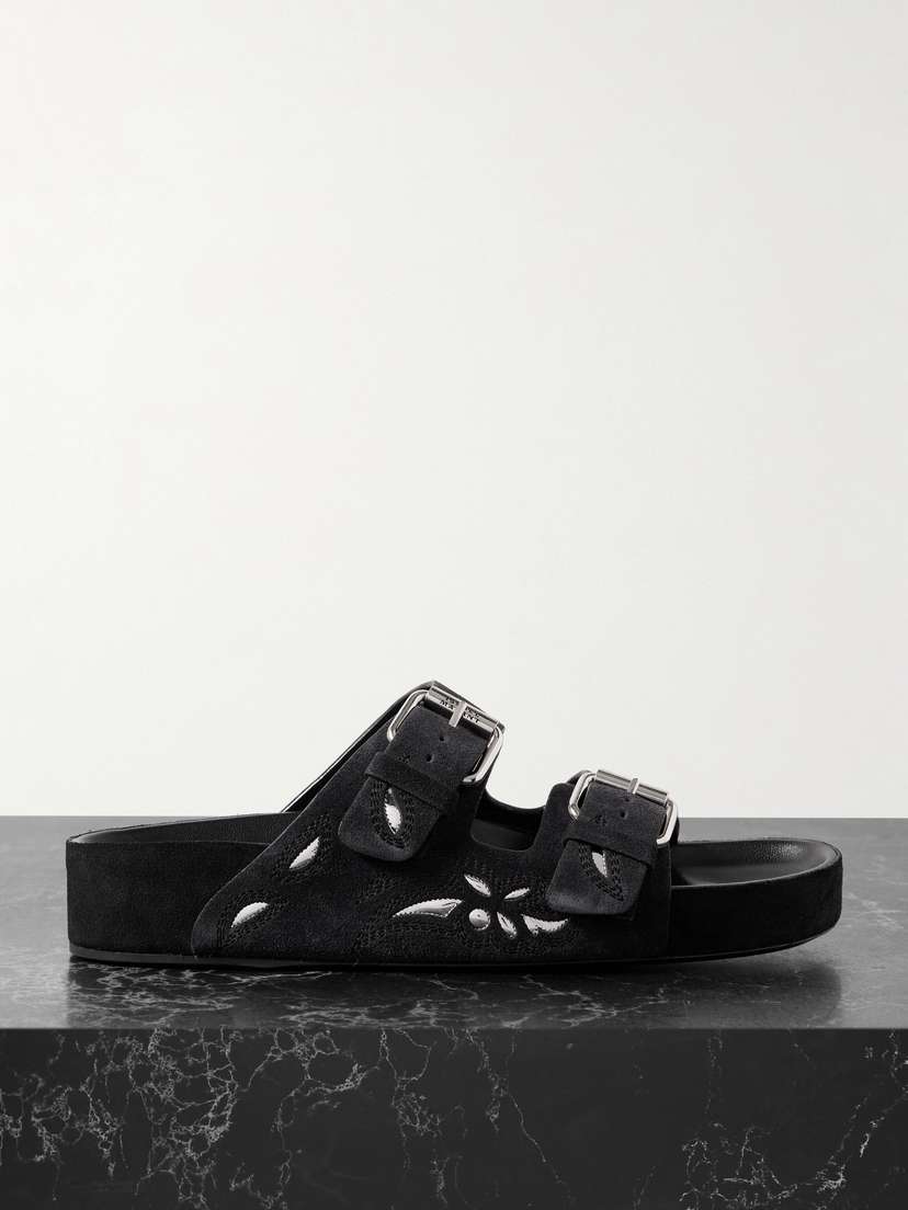 Isabel Marant Lennyo Embroidered Cutout Suede Slides