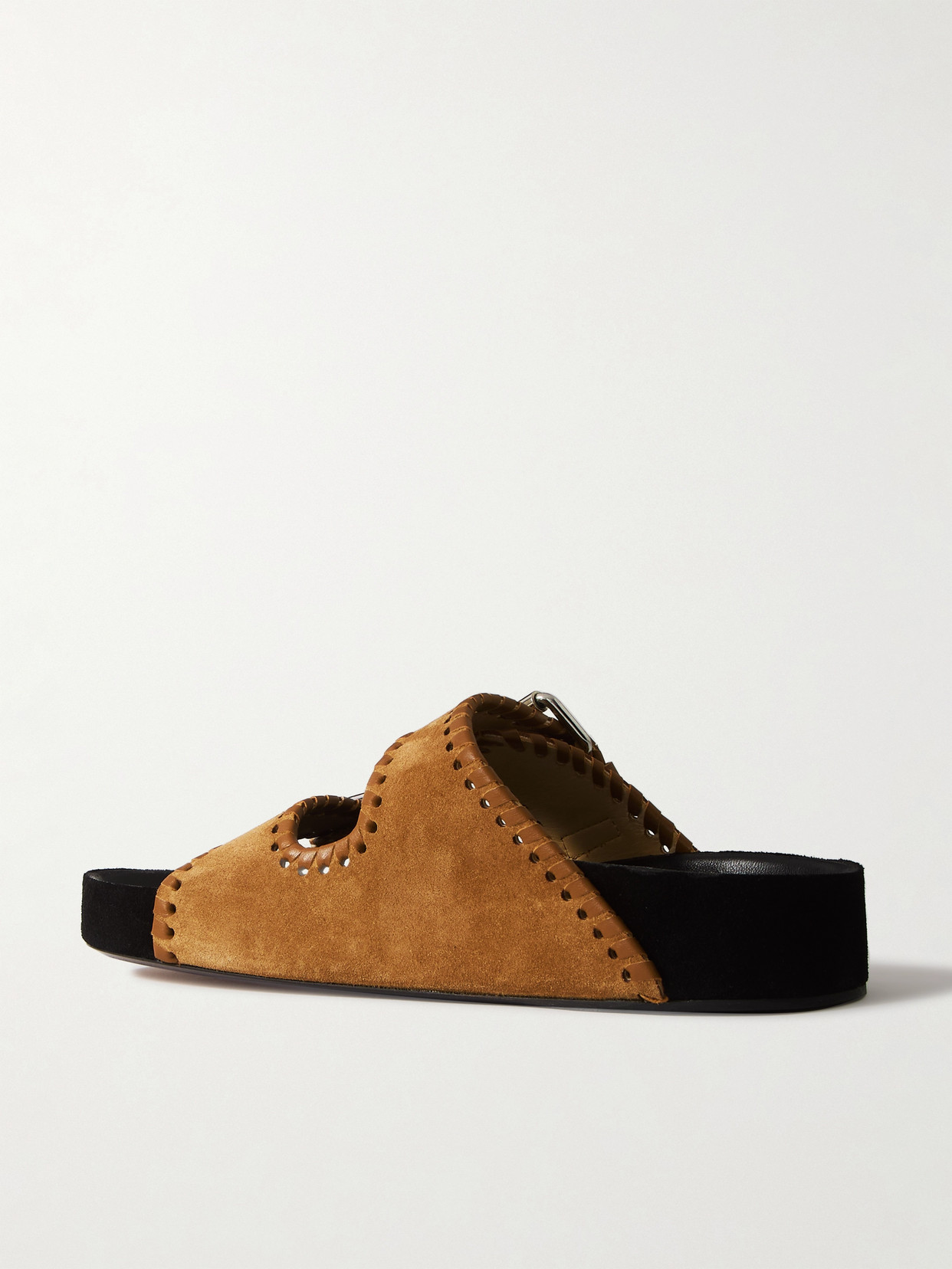 ISABEL MARANT LENNYO LEATHER-TRIMMED SUEDE SLIDES