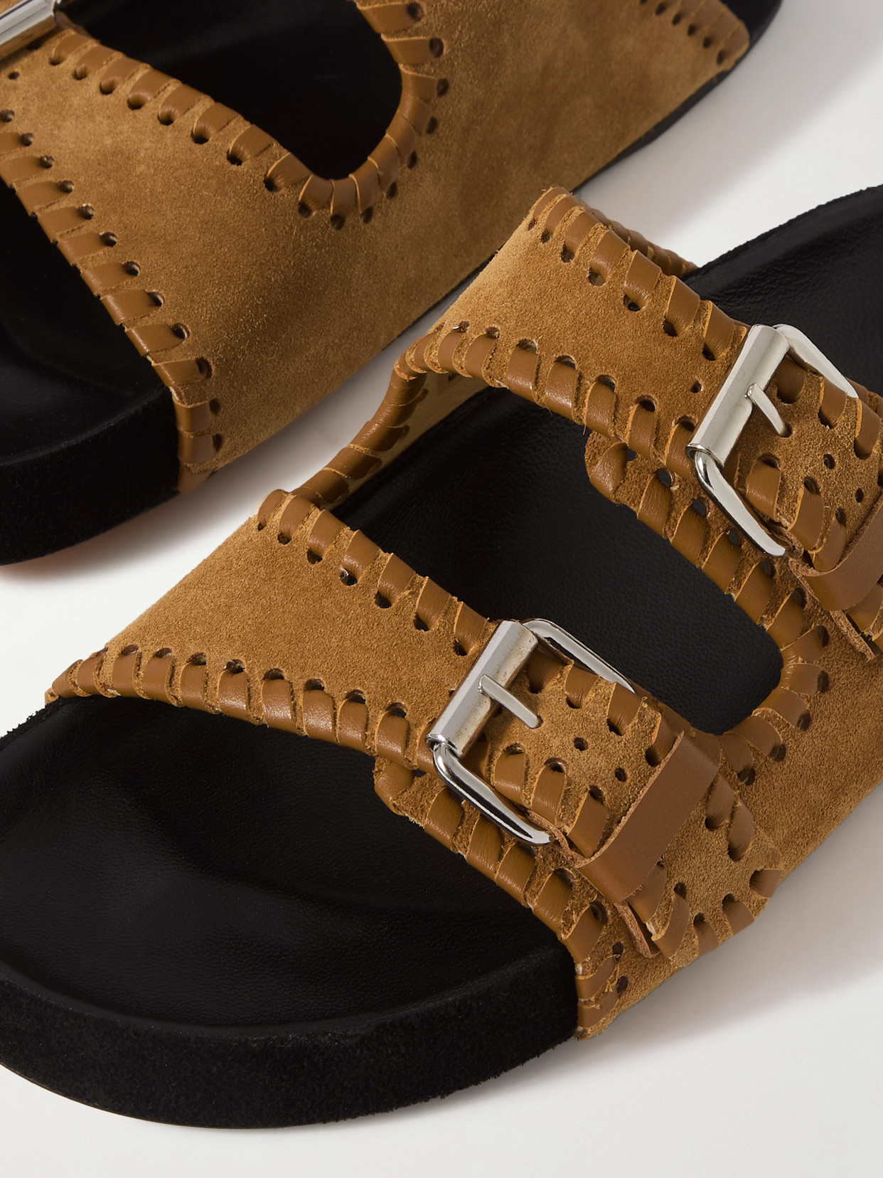 ISABEL MARANT LENNYO LEATHER-TRIMMED SUEDE SLIDES