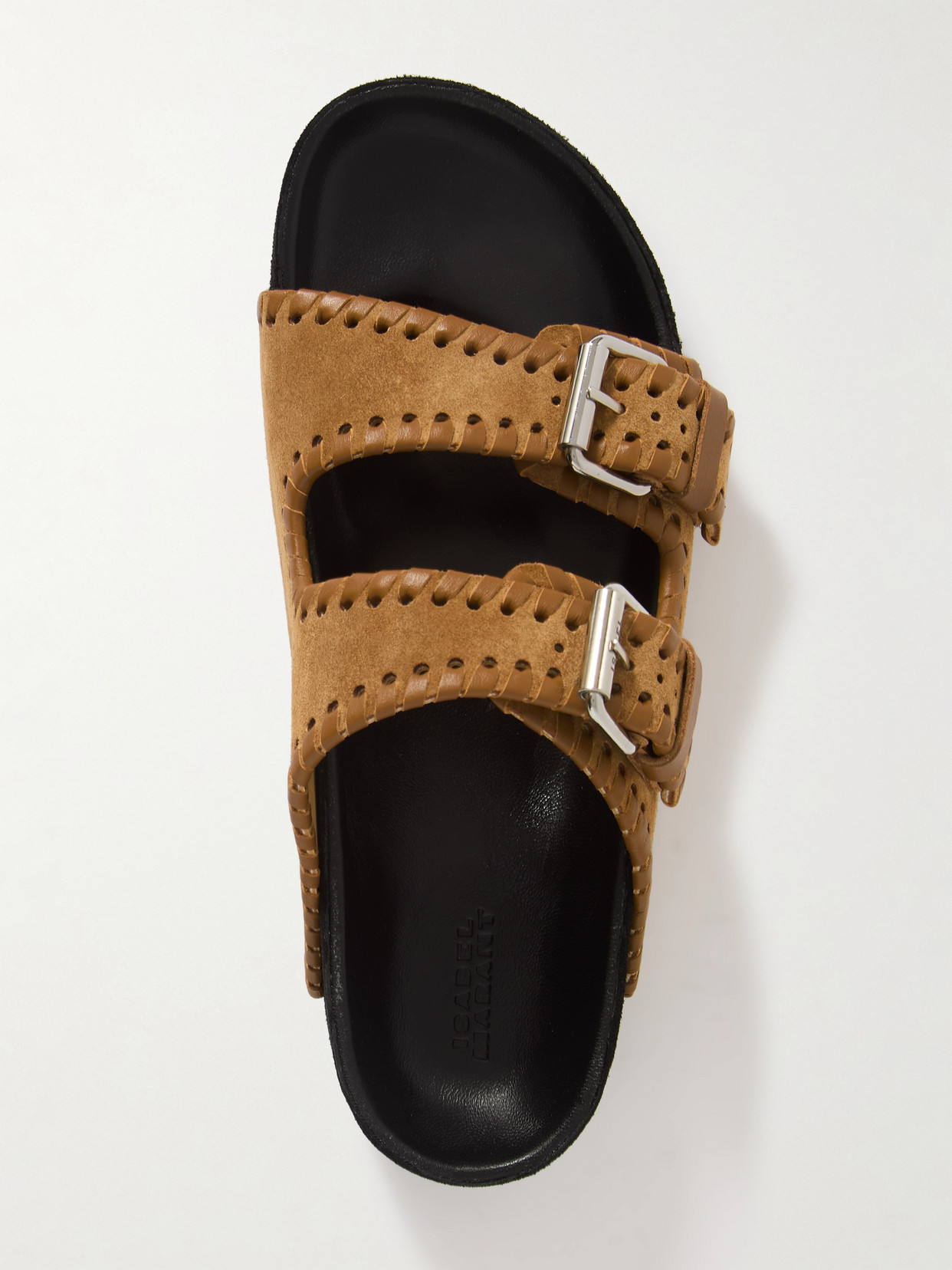 ISABEL MARANT LENNYO LEATHER-TRIMMED SUEDE SLIDES