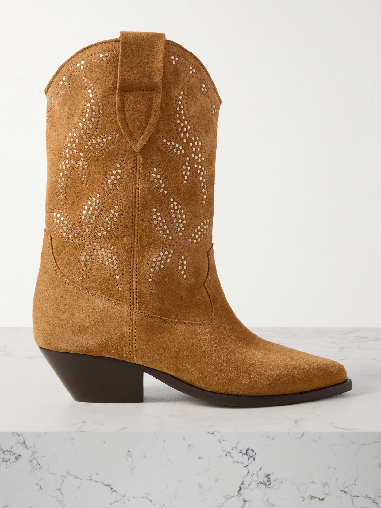 Isabel Marant Duerto Studded Suede Cowboy Boots In Brown