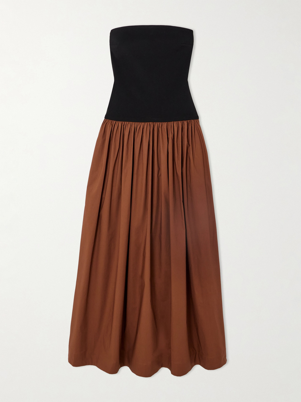 Esse Studios + Net Sustain Strapless Stretch-knit And Organic Cotton-poplin Maxi Dress In Brown