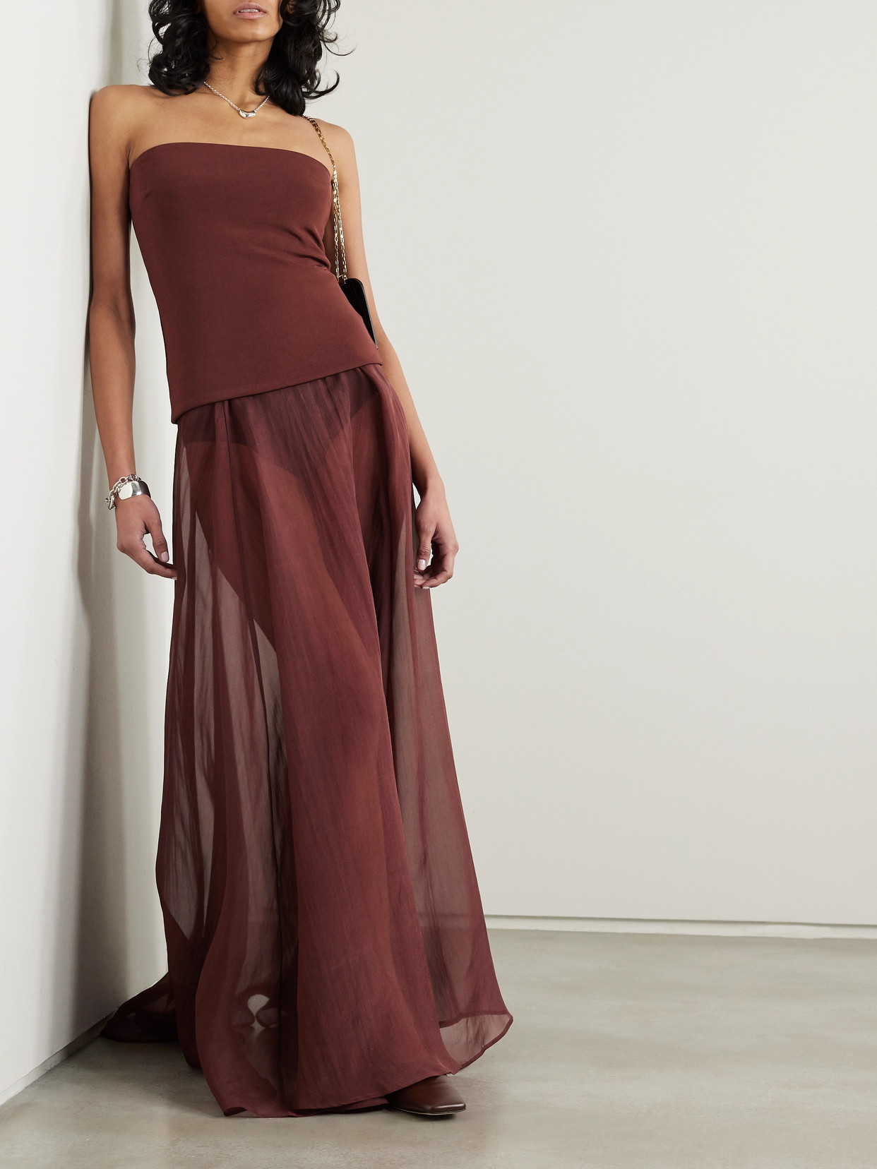 Esse Studios Illi Strapless Ponte Top In Burgundy