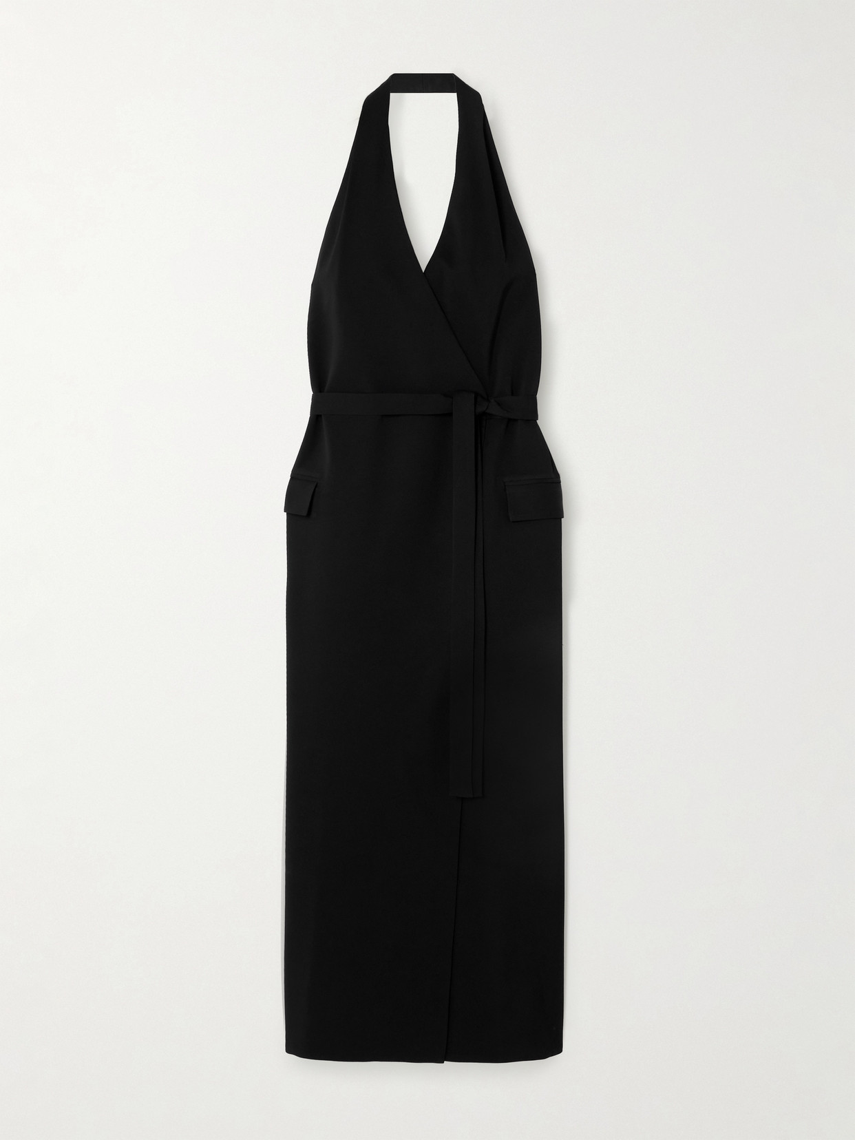 Esse Studios Oude Waistcoat Belted Crepe Halterneck Maxi Dress In Black