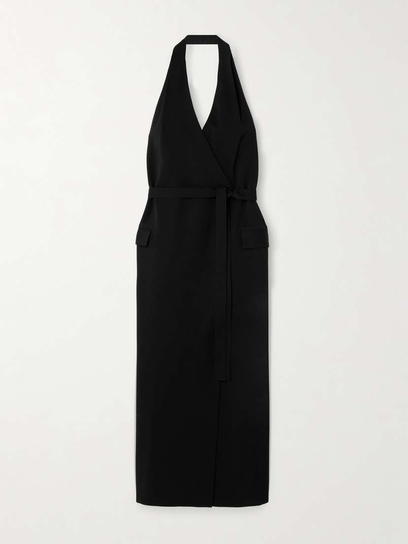 ESSE Studios Oude Vest Belted Crepe Halterneck Maxi Dress