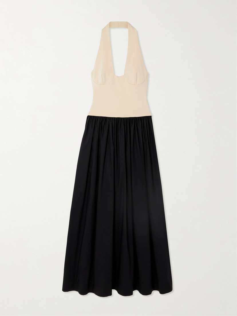 ESSE Studios Two-tone Stretch-knit And Organic Cotton-poplin Halterneck Maxi Dress