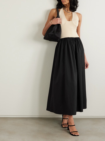 Esse Studios Two-tone stretch-knit and organic cotton-poplin halterneck maxi dress