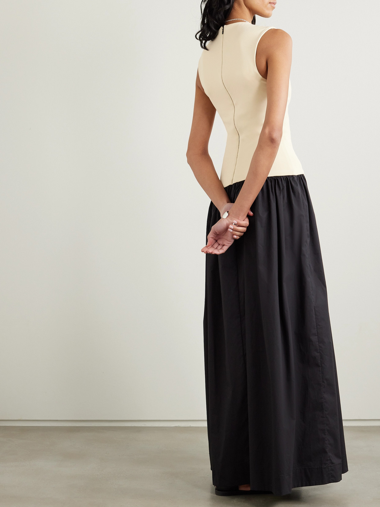 Esse Studios Two-tone Stretch-knit And Organic Cotton-poplin Maxi Dress In Neutrals
